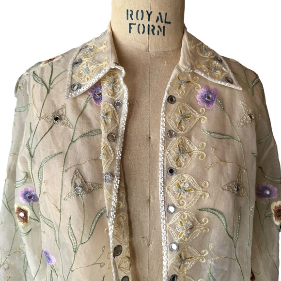 Vintage Chetta B Evening Beaded Silk Long Sleeve Blouse - Picture 3 of 7